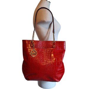 Michael Kors Red Croc Embossed Jet Set Chain Tote